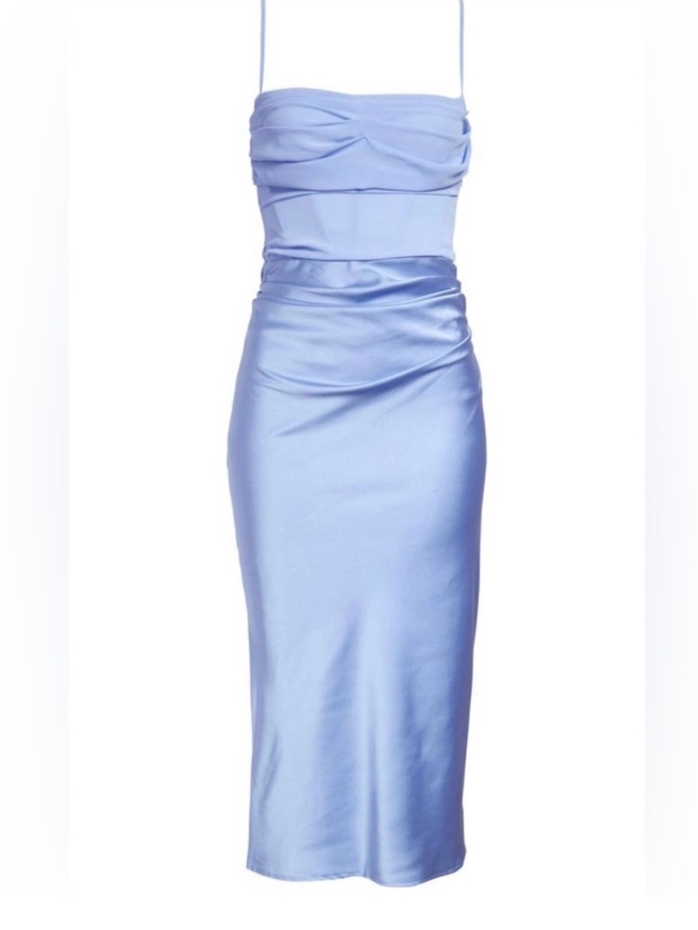 House of CB Teia Corset Midi Dress Georgette Satin Blue Size L - Picture 10 of 11